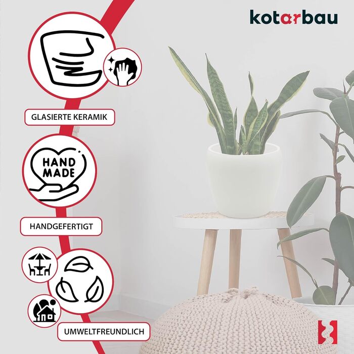 Набір горщиків для квітів KOTARBAU® 2 шт. діаметром 15 см, висотою 15 см, глазурована кераміка, білий