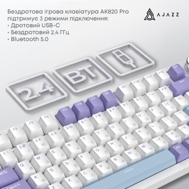 Бездротова механічна клавіатура Ajazz AK820 PRO 75% Flying Fish Switch White RGB (AK820PRO-FF-PWB)