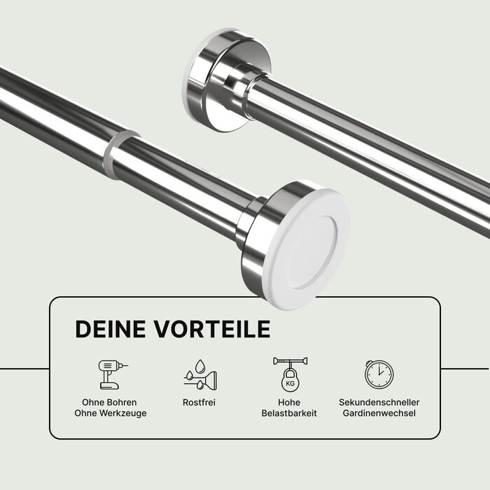 Штанга для душу без свердління 90-160 см, срібна, Ø 25 мм, телескопічна – для ванної, душової кабіни та перегородки. 1 шт.