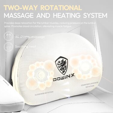 Ігровий крісло Dowinx з масажем та підігрівом, дихаюча спинка, регульоване, з підніжкою, підтримка спини та шиї, чорно-біле