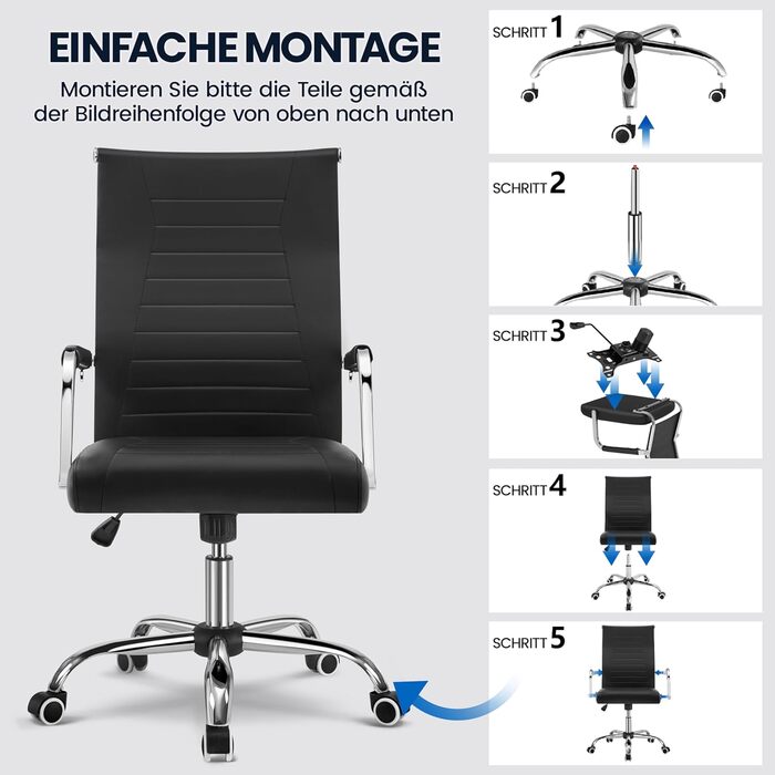 Офісний крісло Yaheetech з підлокітниками, ергономічний, для офісу, комп'ютерний, для начальника, висока спинка, функція гойдання, до 136 кг, білий (чорний)