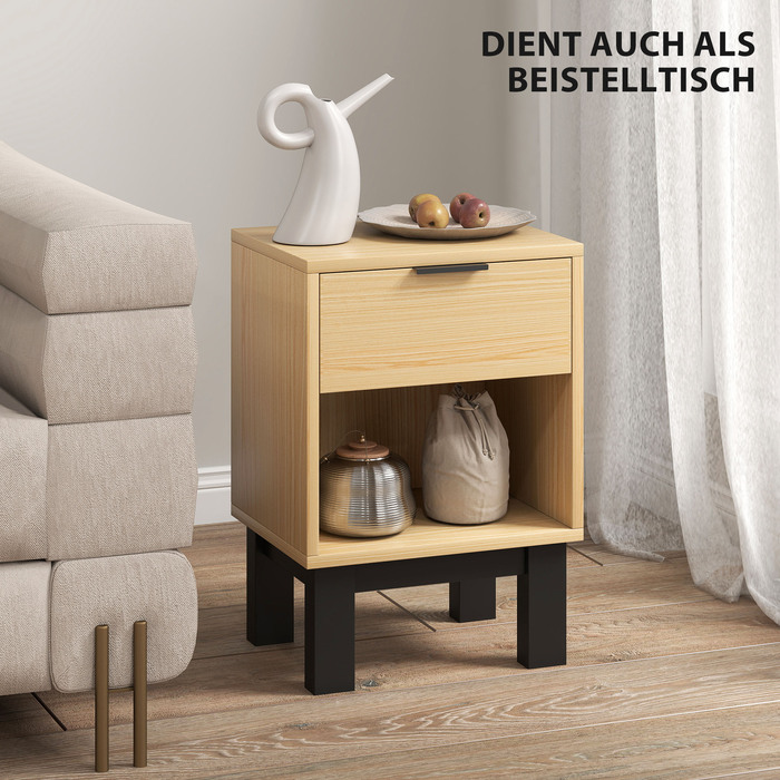 Приліжкова тумбочка з шухлядою та відкритою полицею, 35 x 26 x 50 см, дуб