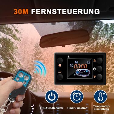 Дизельний обігрівач 8KW 12V з Bluetooth, LCD дисплеєм та пультом дистанційного керування для авто, RV, човнів та караванів, червоний