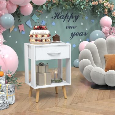 Набір з 2 приліжних тумбочок, 40x30x60.3 см. Тумбочки з шухлядою для спальні, дитячої кімнати. Білий колір.