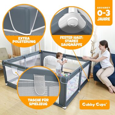Дитячий лабіринт GUBBY GUPS® з басейном для кульок, баскетбольним кільцем та ворітами для футболу, 188x124x66 см, як допомога для ходьби (сірий, з ігровим килимком, 50 кульок, 4 кільця, 1 сумка)