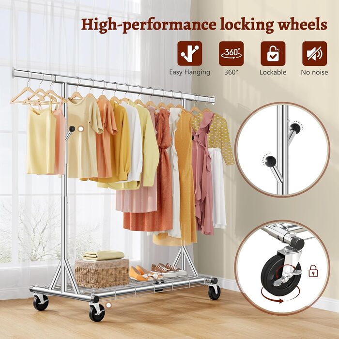 Металевий вішак для одягу на коліщатках FAVOOOSTY, 200 кг, мобільний, швидка установка, 1 стійка