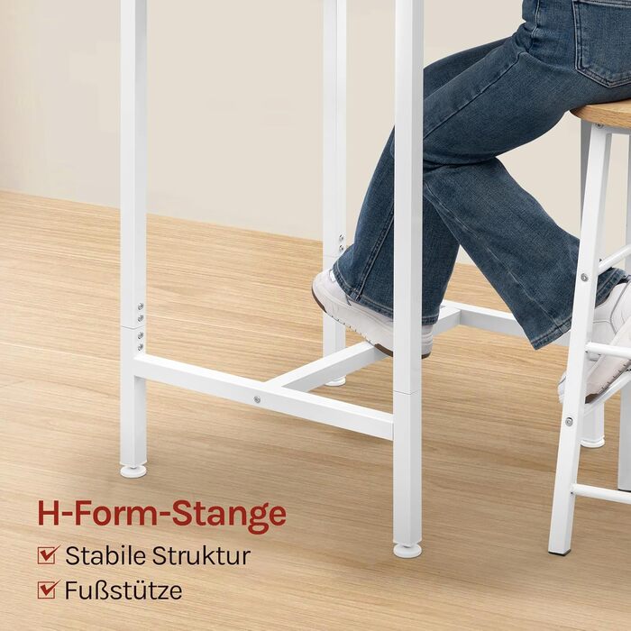 WOLTU Невеликий барний столик 60 x 100 x 60 см, кутовий, метало-дерев'яний, для кухні, бару, вітальні, білий+світлий дуб, BT34hei, без стільців