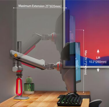 Кріплення для монітора NB Ergonomic RGB, 32-60 дюймів, для широких та вигнутих моніторів, максимальне навантаження 20 кг, VESA 75/100 мм (червоний)