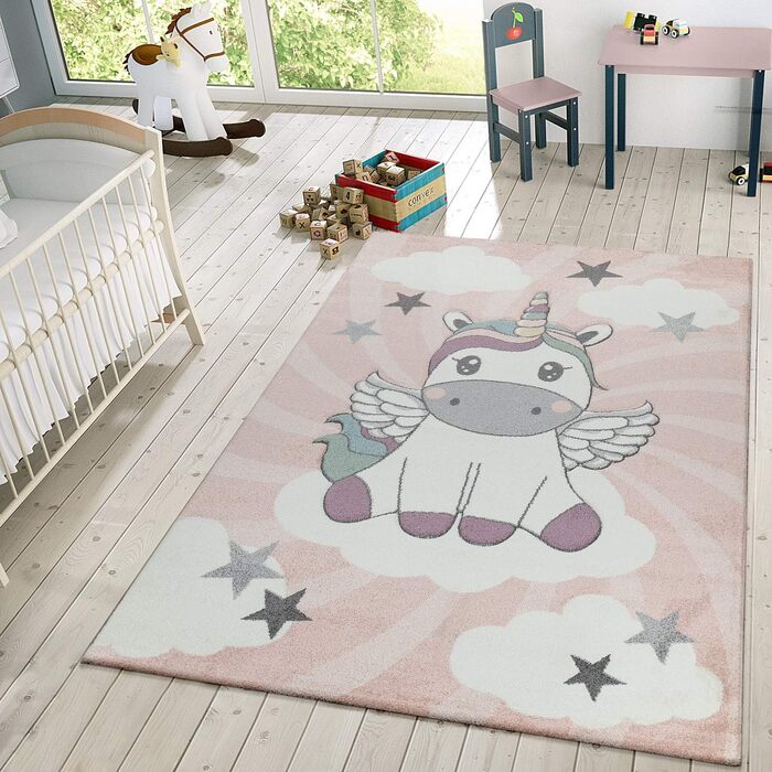 Дитячий килимок для дівчаток Play Килимок Милі хмари єдинорога в рожевому білому фіолетовому, розмір (140x200 см)
