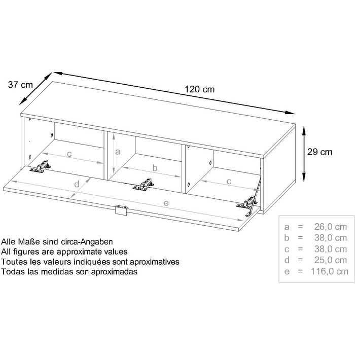 ТВ-дошка Vladon Lana 120 Нижня дошка 120 x 29 x 37 см, корпус у чорному матовому кольорі, фасади з дуба скандинавського кольору Широка палітра кольорів