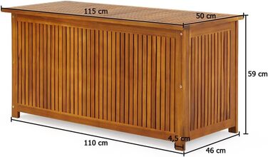 Ящик садовий дерев'яний Casaria Gartenbox з акації 205л, з кришкою, витримує 160кг, для саду, балкона, тераси, вологостійкий, лавка-ящик 115x50 см