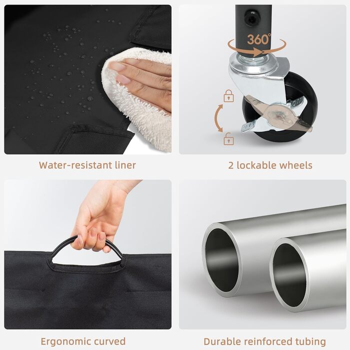 Сортувальник для білизни STORAGE MANIAC з 3 відділеннями, 136 л, на міцних колесах, знімні кишені, органайзер для одягу, кошик для сортування білизни (Чорний)