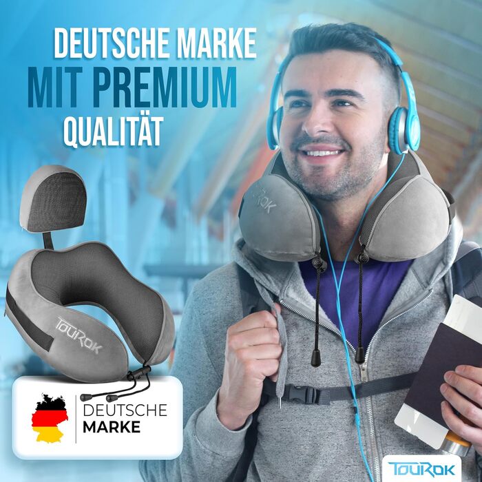 Подушка для подорожей Nackenkissen Flugzeug з піни Memory Foam – для літака, авто, з додатковою підтримкою голови, сіра