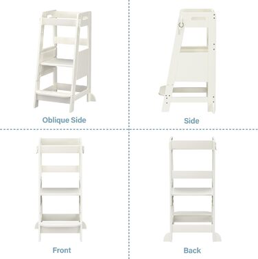 TOETOL Стілець-підставкою для малюків з бамбука, 3 положення по висоті, для кухні, ванної кімнати, антиковзаюча поверхня (слонова кістка)