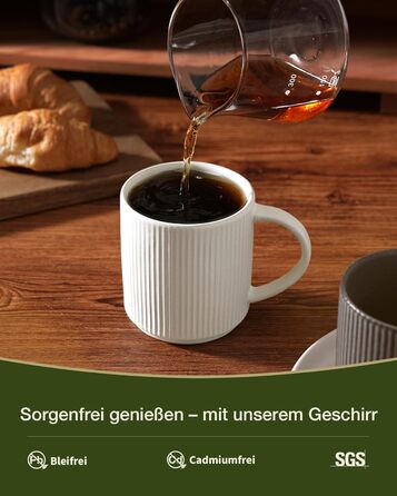 Набір тарілок Star 12 предметів для 4 осіб, керамічний посуд, стійкий до подряпин, для мікрохвильовки та посудомийної машини, бежево-білий матовий, чашки 355 мл (6 шт)