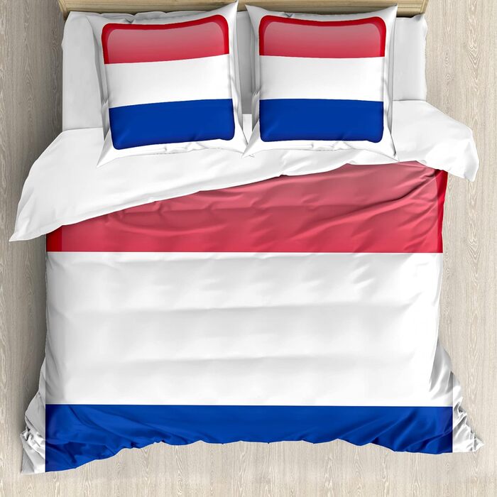 Голландський набір підковдр для односпальних ліжок, прапор Голландії квадратної форми, захищений від кліщів алергікам, підходить з наволочкою, (155 см x 200 см - 80 x 80 см, темно-рожево-кобальтово-синій)