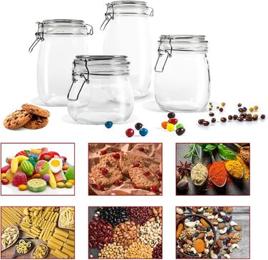 Набір скляних банок для зберігання Masthome 2, форма для печива 3,5 л, герметична, кухонний органайзер, вкл. 15 пакетів для зберігання продуктів (прозорі)