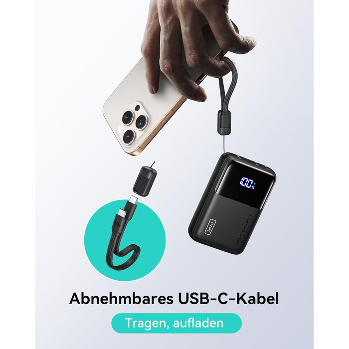 Портативний зарядний акумулятор INIU на 25000mAh, 100W, USB-C, для ноутбуків, телефонів, iPad, DJI, камер, iPhone 17/16/15/14, чорний