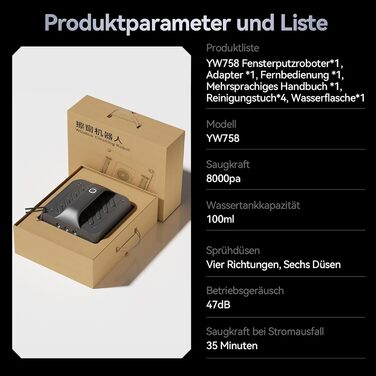 Робот для миття вікон з 6 водяними форсунками, потужністю всмоктування 8000 Па та технологією розпізнавання країв. Підходить для внутрішніх та зовнішніх вікон. В комплекті бак для води 100 мл для ефективного очищення та точного планування. YW758