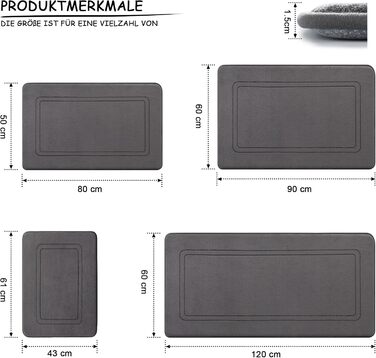 Килимок для ванної кімнати Chakme, антиковзкий, 60x90 см, темно-сірий
