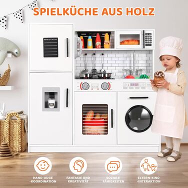 Дерев'яна дитяча кухня MAMIZO з підсвіткою та звуком, 82x80x25 см. Комплект іграшок для дітей від 3 років, біла