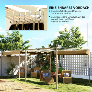 3x3 м Пергола для саду з відкидним дахом, павільйон, навіс для захисту від сонця, UPF30+, кольору хакі