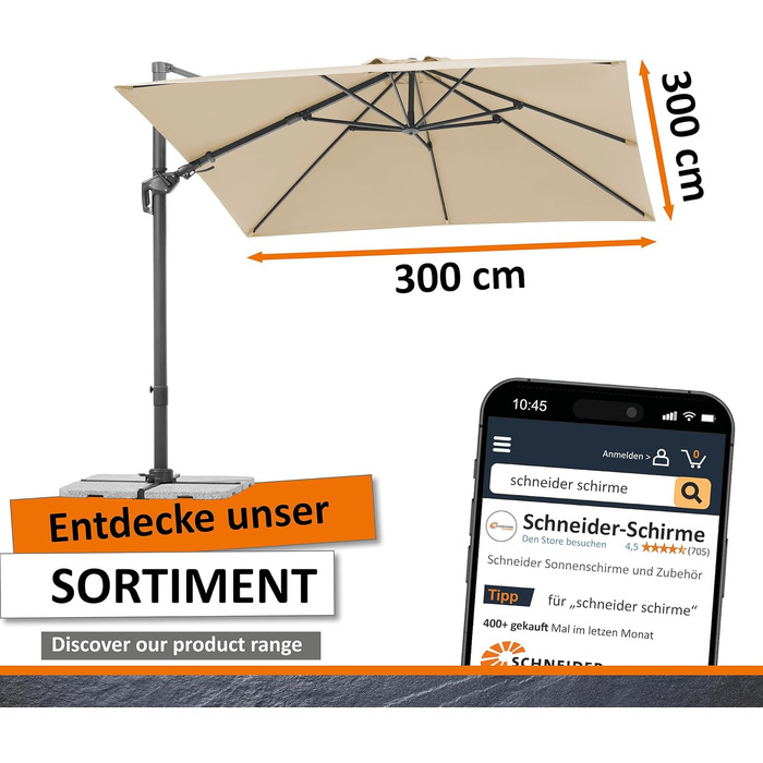 Парасолька від сонця Schneider RHODOS TWIST, 300 x 300 см, антрацит, модель 2025