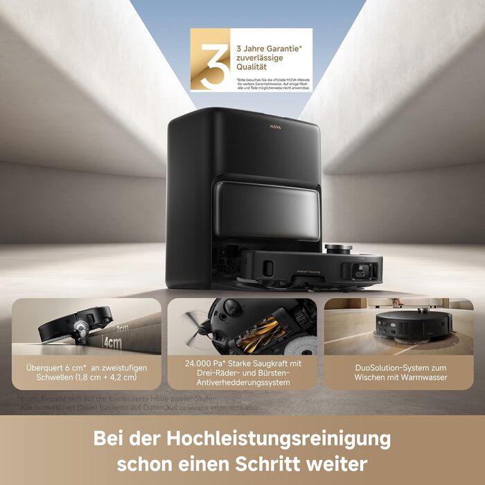 Робот-пилосос Mova V50 Ultra з функцією миття, 24000 Па, 6 см перешкода, навігація Liftable, RGB AI, LED, 80°C гаряча вода, 63°C сушка, DuoSolution, Tricut, чорний