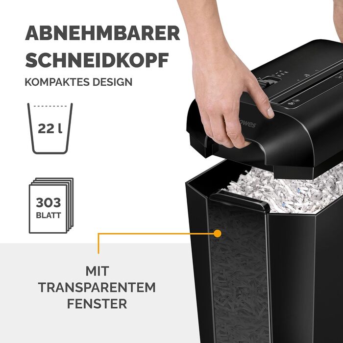 Fellowes Шредер для паперу Powershred LX70 з вибірковим різанням, 18 л кошик, захист від несанкціонованого доступу, 4x40 мм, чорний