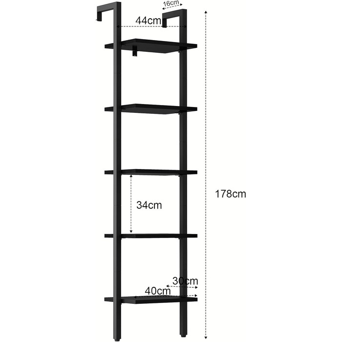Полиця для сходів YMYNY з 5 ярусами, дерев'яна металева полиця своїми руками, настінна, для книг, декору, рослин, чорний HBC015B
