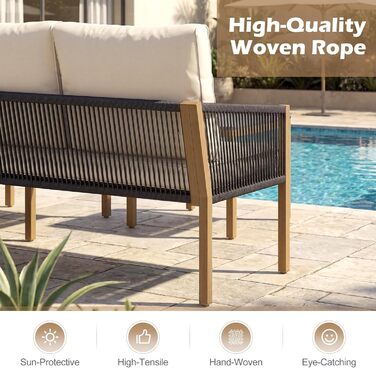 Садовий набір меблів з ротангу COSTWAY: Лаунж-комплект з столом та подушками для саду, балкону, тераси (Бежевий)