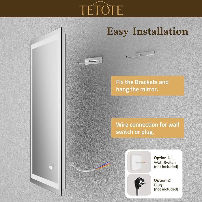 Дзеркало для ванної кімнати TETOTE з підсвічуванням 90x90 см, без рами, LED-touch, 3 кольори, регулювання яскравості, функція пам'яті