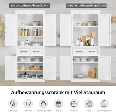 Шафа для зберігання Yaheetech 183,5 см, кухонна шафа з регульованими полицями та 2 шухлядами, багатоцільова шафа для дому, буфет для їдальні, велика, біла