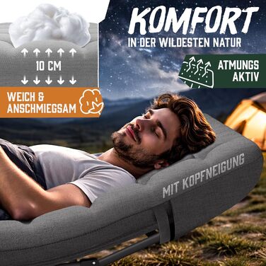 Розкладне туристичне ліжко ELONEO NEU з преміум-матрацом, витримує до 200 кг, з сумкою для транспортування, сіре