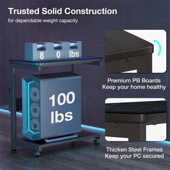 Регульована підставка для комп'ютера/ПК з роликами та підкладкою під мишу, чорна