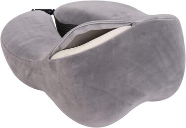 Набір подушок для шиї WELLGRO з 3D маскою для сну і затичками для вух - знімний чохол - Застібка-блискавка з піноматеріалу з ефектом пам'яті - в комплекті. Сумка для зберігання - Дорожня подушка-вибір кольору, Колір (Сірий)