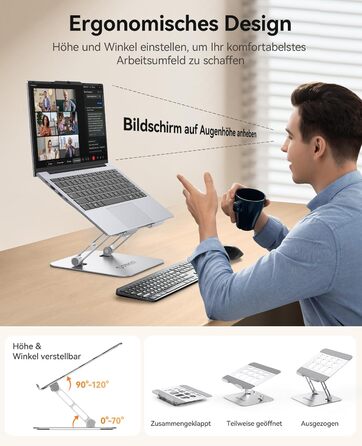 Підставка для ноутбука Orico ST11, регульована висота, складна, алюміній, вентильована, ергономічна, сумісна з MacBook Air/Pro та ноутбуками 10–17