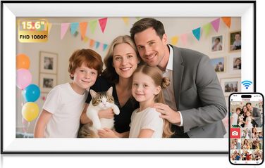 Цифровий фоторамка Hesmor 15.6 дюймів з Wi-Fi, FHD 1920*1080, IPS, сенсорний екран, 32GB, автоповорот, Frameo App