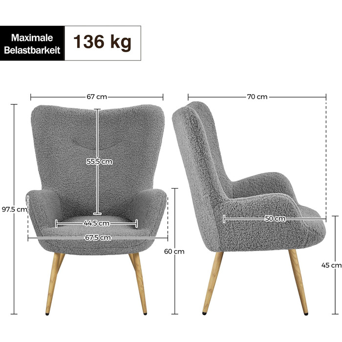 Крісло-мішок Yaheetech з поліестерним покриттям, крісло для телевізора, крісло з підлокітниками, м'яке крісло, крісло-релакс, крісло для відпочинку, біле (сіре, без пуфа)