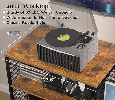 Підставка для програвача вінілу з місцем для зберігання платівок, до 200+ альбомів, медіа шафа, консольний столик, стійка для стерео, тумба, AV-стійка. Колір: русявий, розмір: великий