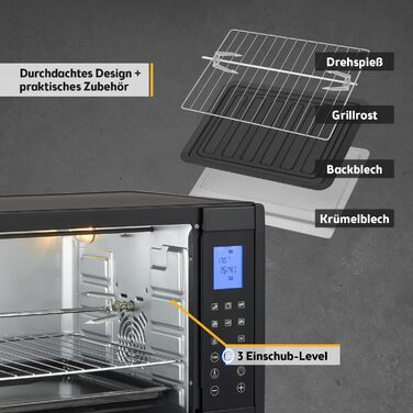 Міні-піч TZS First Austria Digital 30L 1600W з регулюванням температури та таймером - для кухні та кемпінгу