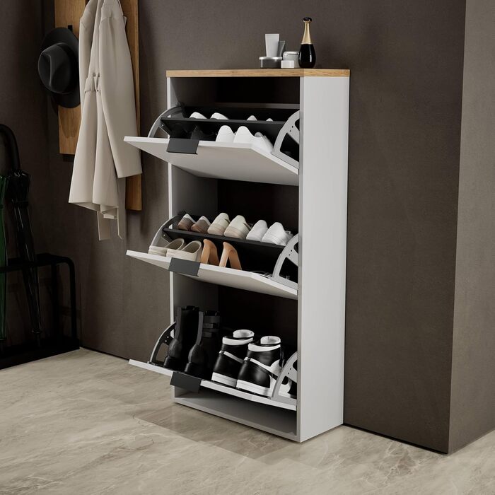 Взуттєва шафа Planetmöbel з 3 стінками, 6 полицями, 60 x 23 x 118 см, білий/сірий колір