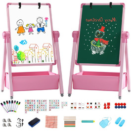 Дитяча мольберт Kinderstaffelei: двосторонній, сталевий, регульований, 360° обертання, дошка для малювання, крейда та маркери для хлопчиків та дівчаток