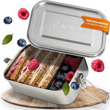 Ланчбокс з нержавіючої сталі з гравіюванням імені + пляшка для води – 800 мл, 470 мл, з роздільником, захист від протікання, бенто-бокс – подарунок, 1 вересня, спорт, відпочинок на природі