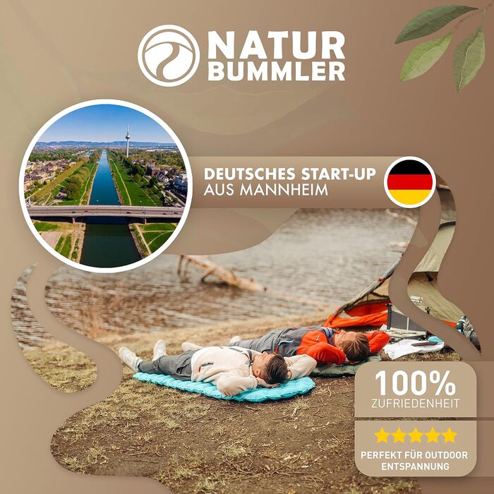 Надувний туристичний килимок Naturbummler 195x56 см, легкий, компактний, CO2-нейтральний, швидке надування, ізоляційна підстилка для кемпінгу