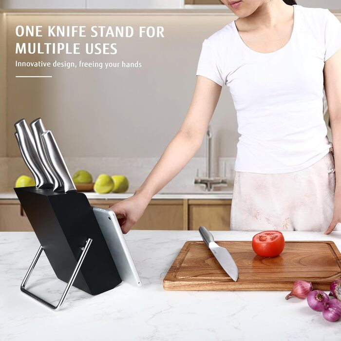 Набір ножів Hecef 6 предметів з підставкою, нержавіюча сталь, кухонні ножі, ергономічні ручки, подарункова коробка