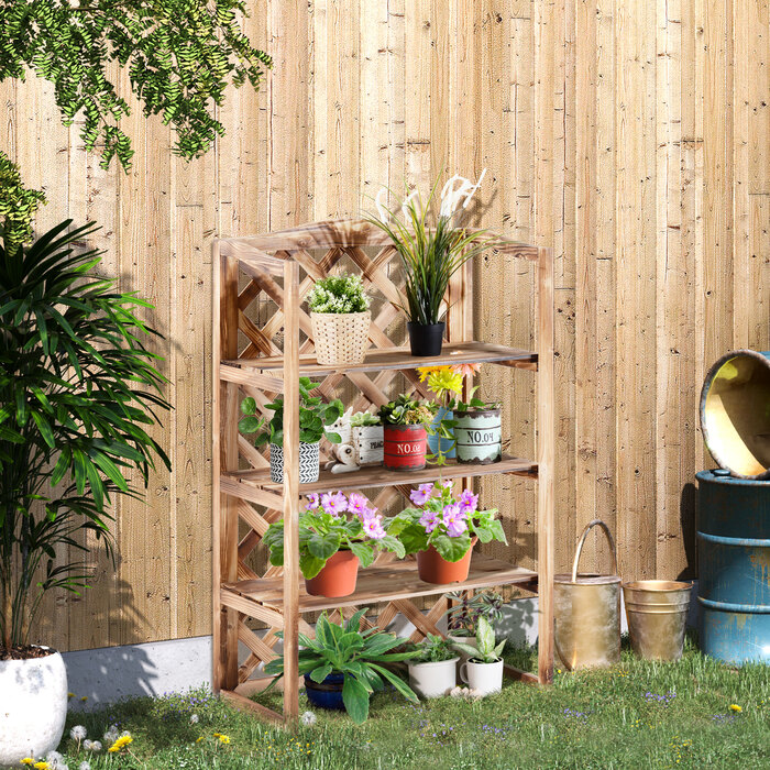 Outsunny Flower Stand 3-ярусна полиця для посадки Ялинове дерево для внутрішнього та зовнішнього використання, компактна, міцна конструкція Model8