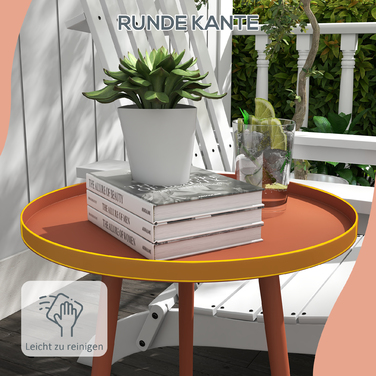 Outsunny Side Table Garden, Атмосферостійкий садовий стіл з піднятим краєм, Сталевий балконний стіл, Круглий журнальний столик 20 кг з навантаженням, Ø40x50H см, Диванний столик для відкритого внутрішнього балкона Тераса Red