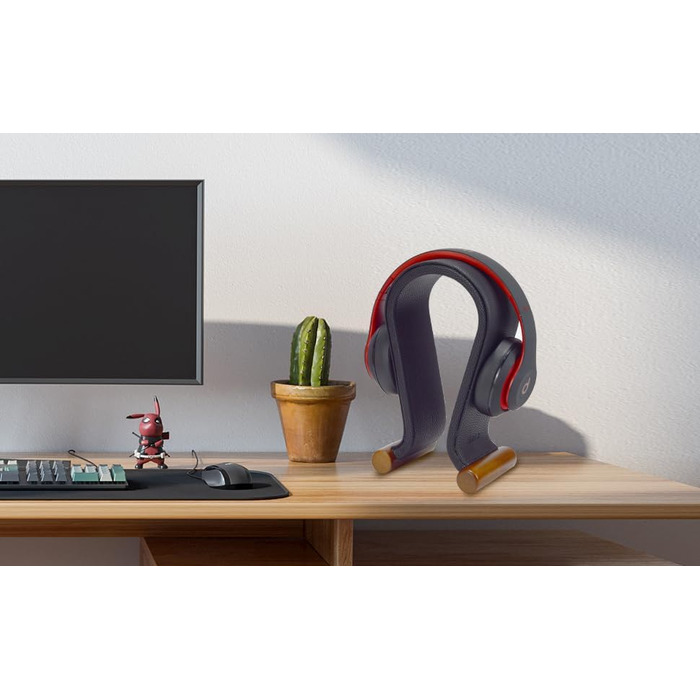 Підставка для навушників SAMDI з дерева та шкіри, універсальна, для геймінгу, дому, офісу (чорний)