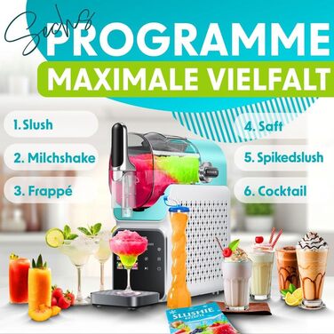 Машина для приготування сляшу KESSER® - сляш-мейкер 2л - для сляшу, коктейлів, фраппе, молочних коктейлів та замороженого соку - за 25 хв з 6 програмами - з 3 стаканами та книгою рецептів, (2 літри, світло-блакитний)